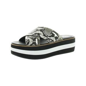 Faux leather criss cross slide sandals